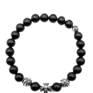 Chrome Hearts Black Beaded Men's Bracelet with Silver Accents